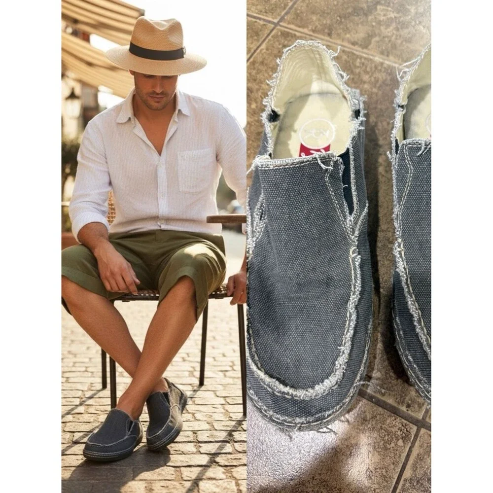 Tony Lama Canvas Slip On Shoes Mens 9.5D Gray Distressed Casual Loafers